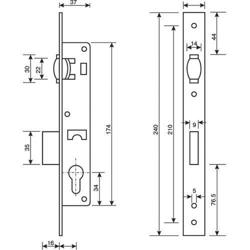 Замок врезной APECS 38-R-NI