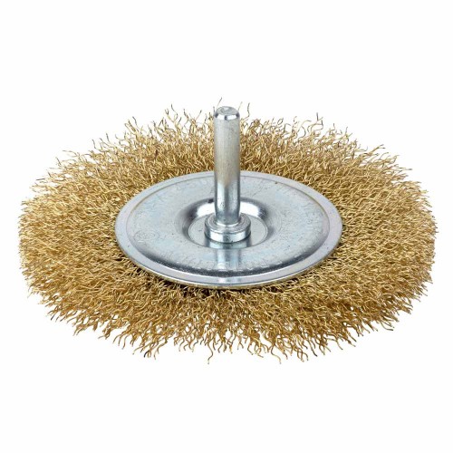 Щітка дротяна дископодібна Ø100мм хвостовик Ø6мм (латуньована) GRAD