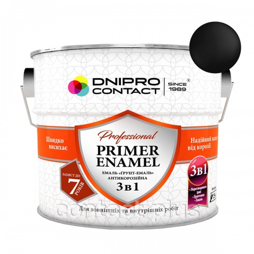 Грунт-эмаль 3 в 1 "Dnipro Contact" черная матовая 2,8 кг