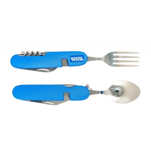 Мультитул MASTERTOOL "Турист" 7в1 ніж/виделка/ложка/штопор/відкривачкі/дірокол алюмінієва рукоятка чохол (79-0426)