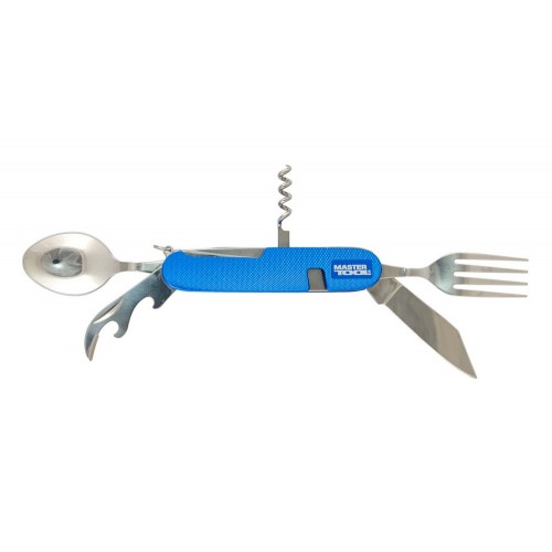 Мультитул MASTERTOOL "Турист" 7в1 ніж/виделка/ложка/штопор/відкривачкі/дірокол алюмінієва рукоятка чохол (79-0426)