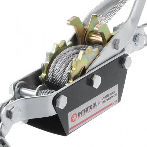 Лебедка рычажная тяговое усилие 2 т, трос 1,5 м*4,5 мм, рабочая длина троса 0,75 м INTERTOOL (GT1442)