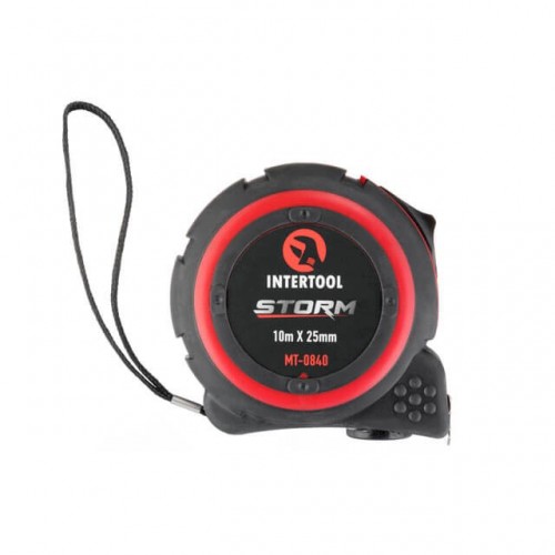 Рулетка с металлическим полотном 10м*25мм, нейлоновое покрытие полотна STORM INTERTOOL (MT-0840)