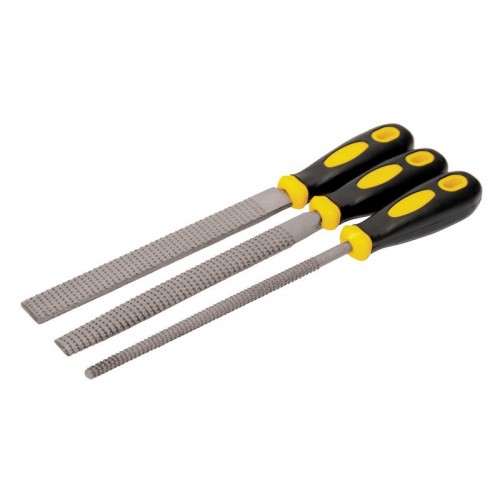 Рашпили по дереву MASTERTOOL 200 мм набір 3 шт плоский/круглий/напівкруглий (06-0330)