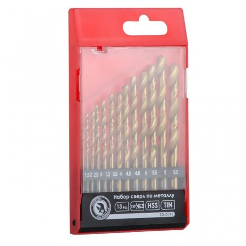 Набір свердел по металу DIN338 HSS 13шт (1.5-6.5), покриття Ti INTERTOOL (SD-0013)