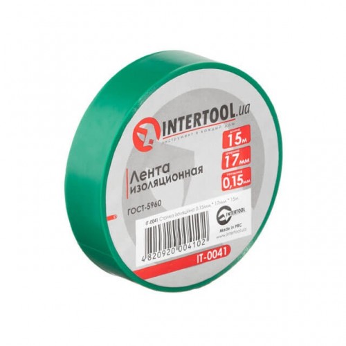 Стрічка ізоляційна, 17 мм * 15 м * 0.15 мм, зелена INTERTOOL (IT-0041) Стрічка ізоляційна, 17 мм * 15 м * 0.15 мм, зелена INTERTOOL (IT-0041)