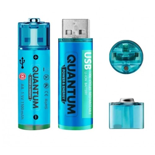 Акумулятор літій-іонний Quantum USB Li-ion AA 1.5V,1100mAh plastic case, 2шт/уп