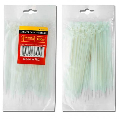 Хомут пластиковий 3,6*300 мм (100 шт/уп.), білий INTERTOOL (TC-3630)