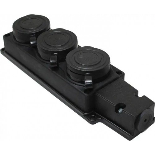 Розетка ТЕССО Каучук 3 поста с заземлением с крышкой черная 1шт/уп