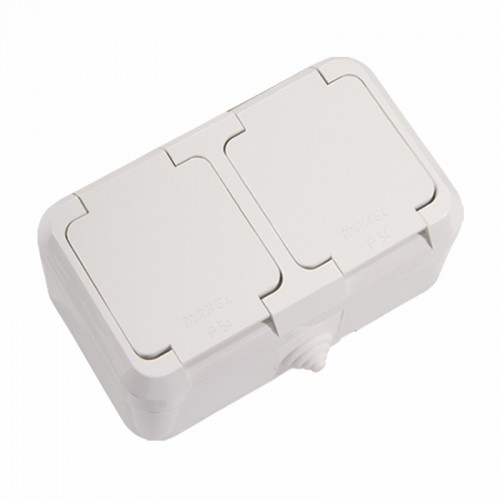 Розетка вологозахищена подвійна із заземленням Makel Nemliyer без шторок з кришкою білий (18354)