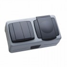 Розетка + выключатель с заземлением Makel Nemliyer Plus без шторок с серой крышкой (36064203)