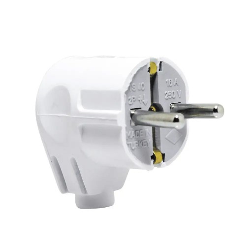 Вилка ТЕССО штепсельная угловая с заземлением 16А, 250B~ белая 1шт/уп