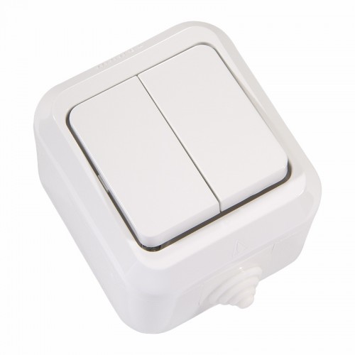 Выключатель двухклавишный Makel IP44 без подсветки белый (18301)