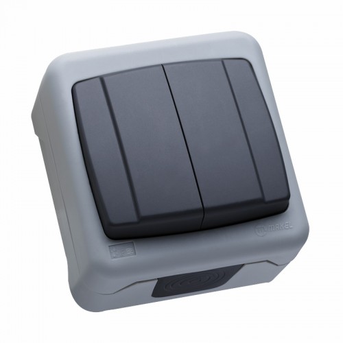 Выключатель двухклавишный Makel без подсветки серый (36064003)