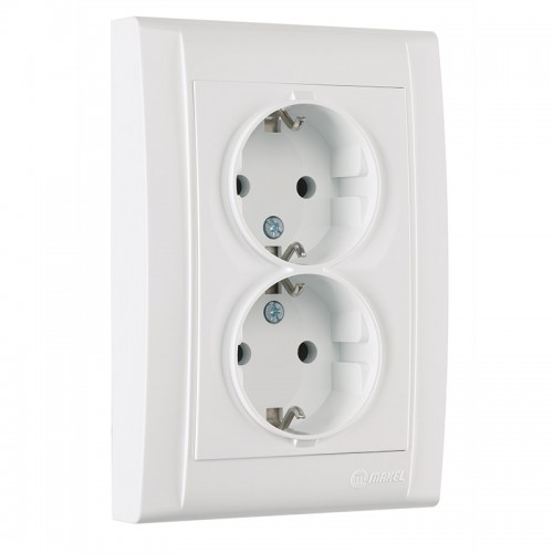Розетка двойная с заземлением Makel Defne без шторок белый (42001057)
