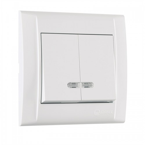 Выключатель двухклавишный Makel Defne с подсветкой белый (42001023)