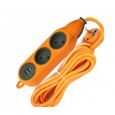 Подовжувач 2 гнізда, одностороння колодка без з/к, з USB, помаранчева, ударостійка, 2 метри (SL-1-41)