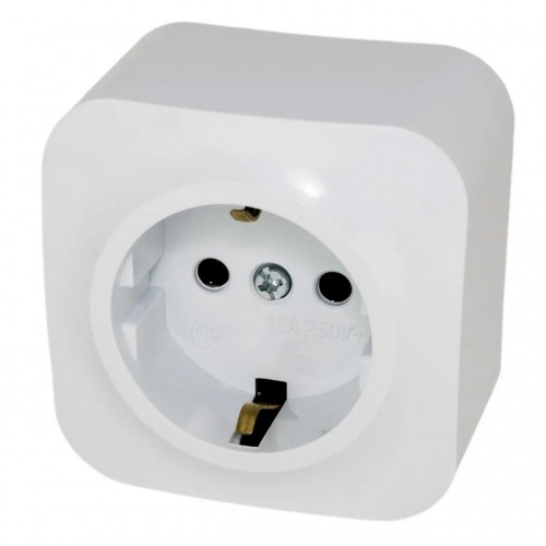 Розетка накладная Quantum одинарная с заземлением брызгозащищенная с крышкой белая, 1шт/уп