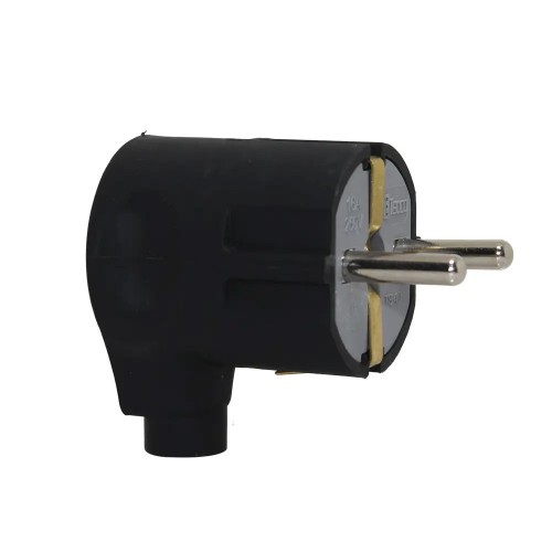 Вилка ТЕССО штепсельная угловая Каучук с заземлением 16А, 250B~ черная 1шт/уп (TA 3002)