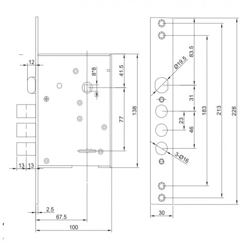 Замок врізний сувальдний GOR 30.11-CR (90016659)