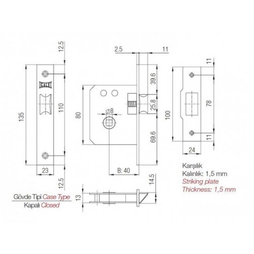 Защелка KALE 251 бексет: 40 mm, Латунь