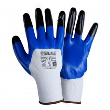 Рукавички трикотажні з частковим нітрилові покриттям посилені пальці р10 (синьо-чорні манжет) SIGMA