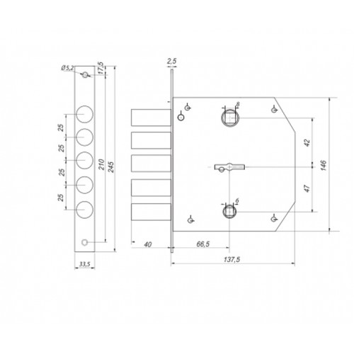 Замок врезной сувальдный GOR T-20-L-CR
