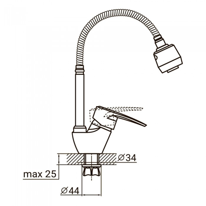 Смеситель ML Ø40 для кухни гусь гофрированная на гайке AQUATICA ML-4B644C (9746120)