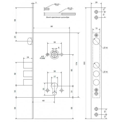 Замок врізний Avers T-52-CR small-L