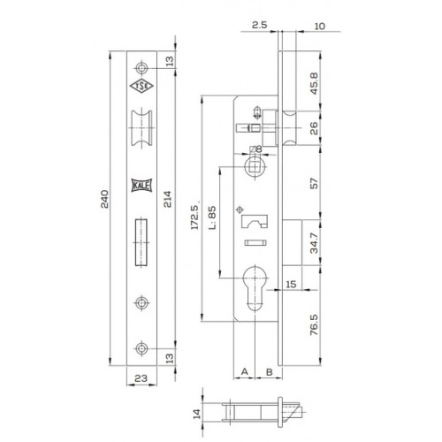 Замок циліндровий вузькопрофільний 153 (Циліндр не включений), бексет:25mm, Хром (560100040)