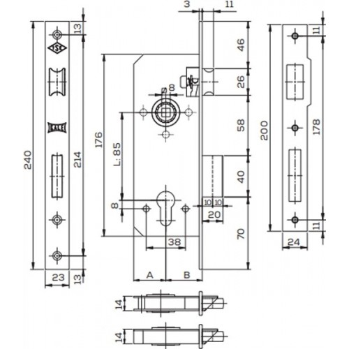 Замок цилиндрический узкопрофильный 153 (Цилиндр не включен), бексет:35mm, Хром (560100034)