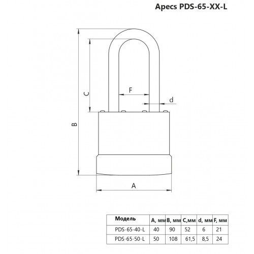 Замок навесной APECS PDS-65-50L (UA) (00035453)
